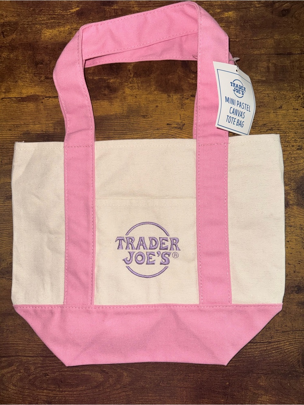 NEW WITH TAGS TRADER JOES MINI CANVAS TOTE BAGS IN PINK & CREAM